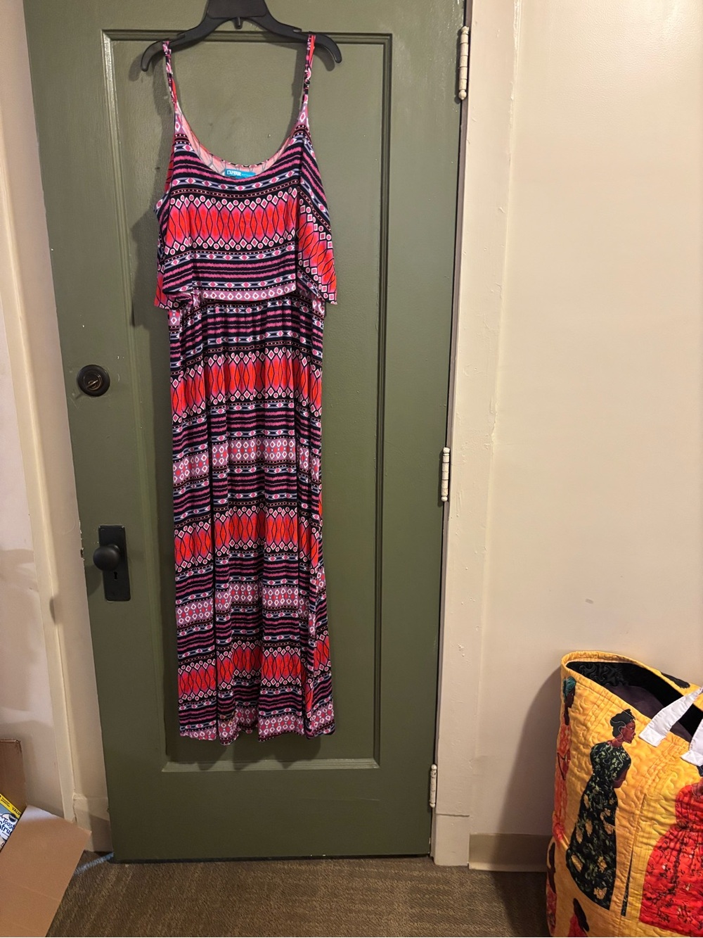 Sleeveless Pink & Black Geometric Maxi Dress